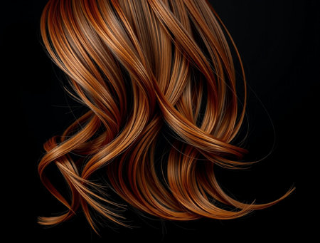 Curly brown hair on black background. Top view. 3d renderingの素材