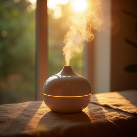Aroma oil diffuser on the table in the morning light.の素材