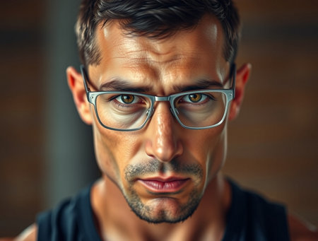Portrait of a handsome young man with glasses. Men's beauty, fashion.の素材