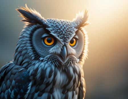 Beautiful owl portrait at sunset, close-up. Beautiful bird.の素材