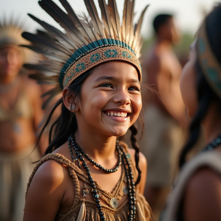 Native American girl in a hat in Chantilly, Virginia.の素材