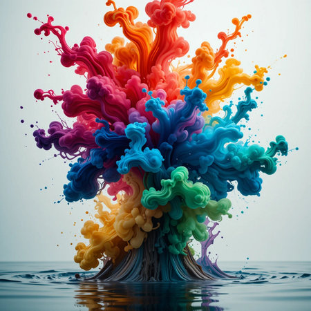Colorful ink splashes in water. Abstract background. 3d renderingの素材