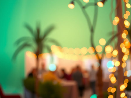 Blurred background of cafe or restaurant with bokeh light.の素材