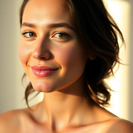 Portrait of beautiful young woman with clean fresh skin, natural make-up.の素材