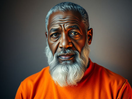 Portrait of a senior Indian man with gray beard and mustache.の素材