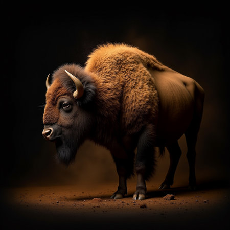 Bison on a dark background. Wildlife scene. 3d renderingの素材