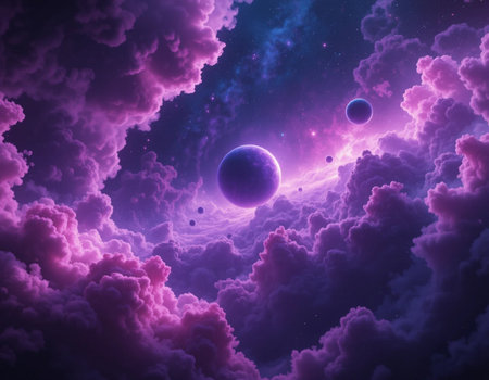 Fantasy space background with planets, stars and nebula. 3D renderingの素材