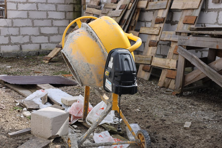 concrete mixer on the construction site of a new house, Russiaの素材