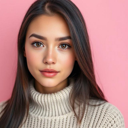 Beauty portrait of young Asian woman with long healthy hair and natural makeup.の素材