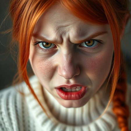 Close up portrait of a redhead girl with freckles on her faceの素材