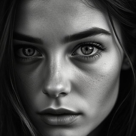 Closeup portrait of a beautiful young woman. Black and white.の素材