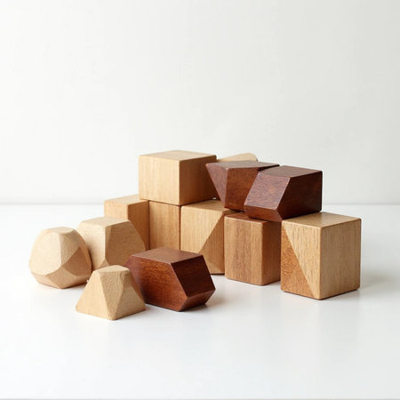 Wooden building blocks on a white background. Place for text.の素材
