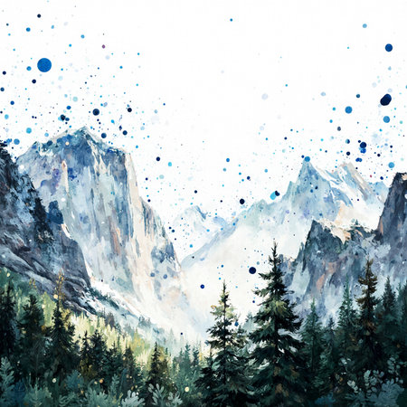 Mountain landscape. Watercolor painting on canvas. Hand drawn illustration.の素材
