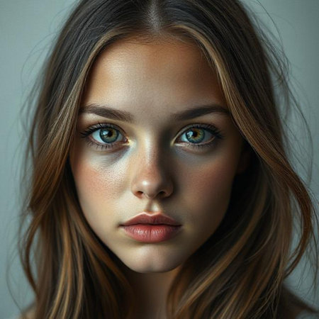 Portrait of a beautiful young woman with bright make-up.の素材