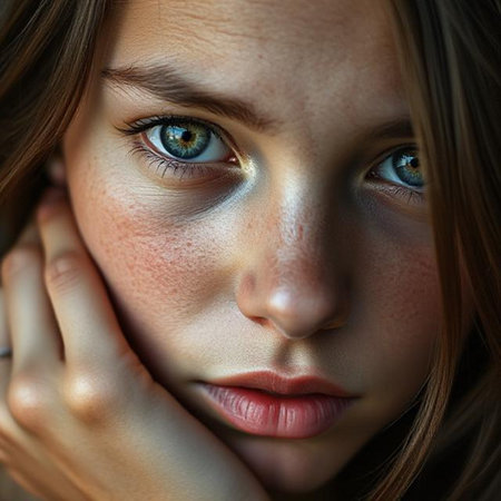 Portrait of beautiful young woman with blue eyes. Close-up.の素材