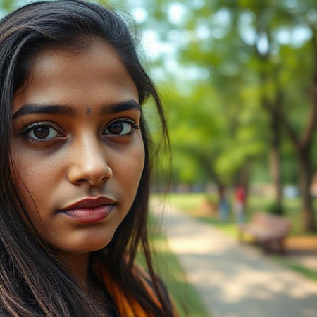Portrait of a beautiful young woman in the park. Beauty, fashion.の素材