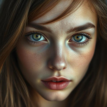 Portrait of a beautiful young woman with blue eyes. Close-up.の素材
