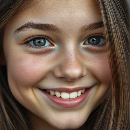 Close-up portrait of a beautiful young girl with blue eyes.の素材