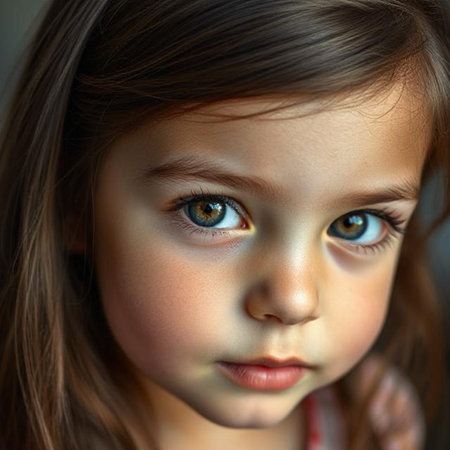 Portrait of beautiful little girl with blue eyes. Close-up.の素材
