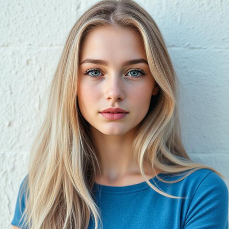 Portrait of a beautiful young woman with blond hair. Beauty, fashion.の素材