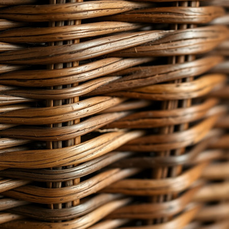 Wicker basket close-up. Abstract background and texture for design.の素材
