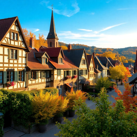Beautiful old houses on the hillside in Alsace, Franceの素材
