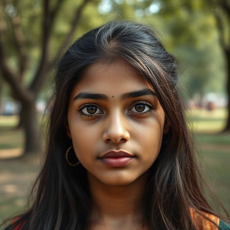 Portrait of a beautiful young Indian girl in the park.の素材