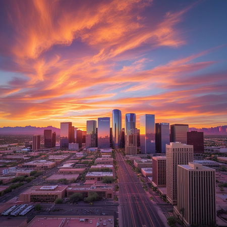 Las Vegas, Nevada, USA downtown skyline at sunset. Beautiful cityscape.の素材