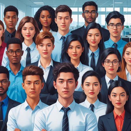 Group of diverse business people standing together in office. Multiethnic corporate team concept.の素材