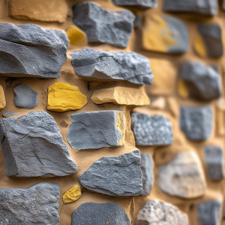 Background of stone wall texture. Close-up. Selective focus.の素材