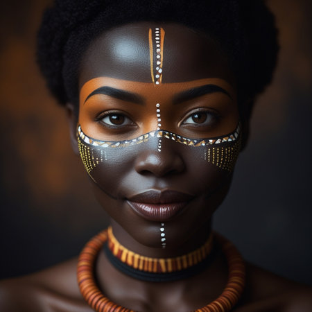 Portrait of a beautiful African woman with creative make-upの素材