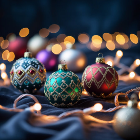 Christmas balls on bokeh background. New Year and Christmas conceptの素材