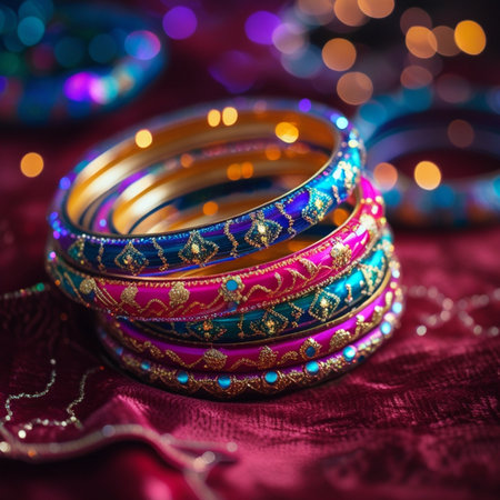 beautiful Indian bracelets on the background of bokehの素材