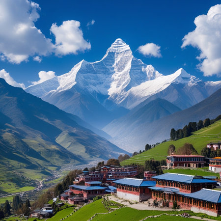 Matterhorn and Zermatt village, Himalayas, Nepalの素材