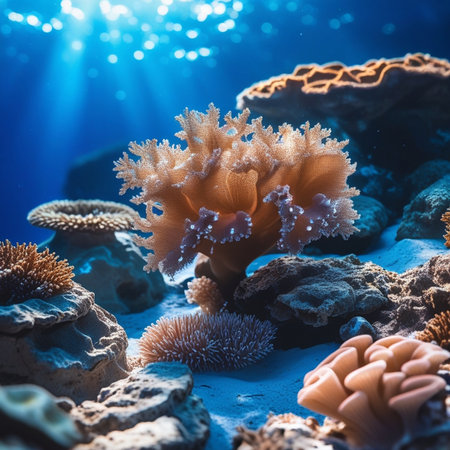 Beautiful coral in blue water. Underwater world. Underwater world.の素材