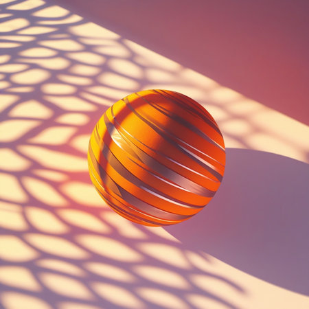 3d rendering of an orange ball on a white background with a shadowの素材