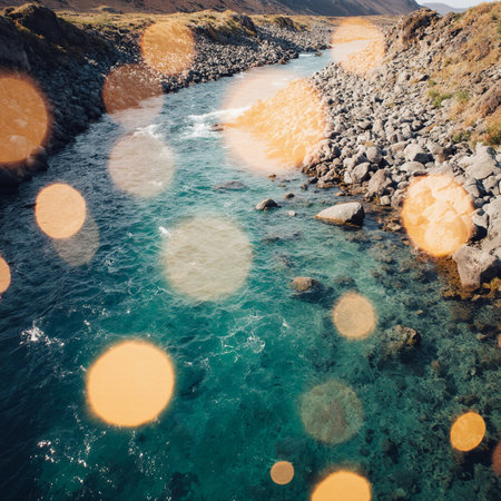 Beautiful view of a mountain river in Iceland. Toned.の素材