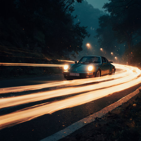car on the road at night with motion blur background. vintage toneの素材