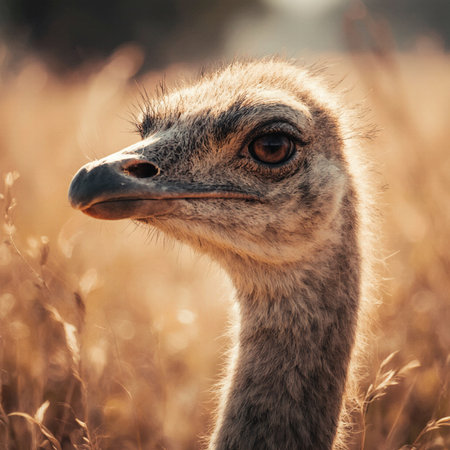 Ostrich in the field at sunset. Close-up.の素材