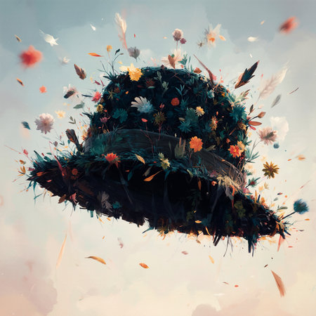 Vintage hat with flowers on the sky background. 3d renderingの素材