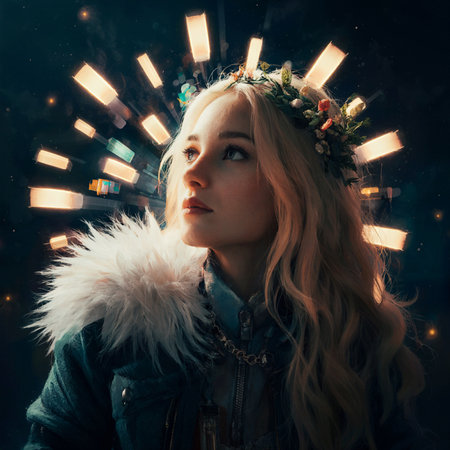 Portrait of a beautiful girl with a wreath on her headの素材