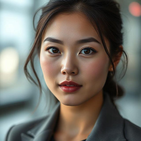 Portrait of a beautiful Asian woman in business suit looking at cameraの素材