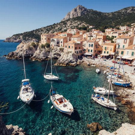 Sailboats in the picturesque bay of Cassis, Franceの素材