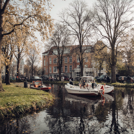 Amsterdam canals and typical houses.の素材