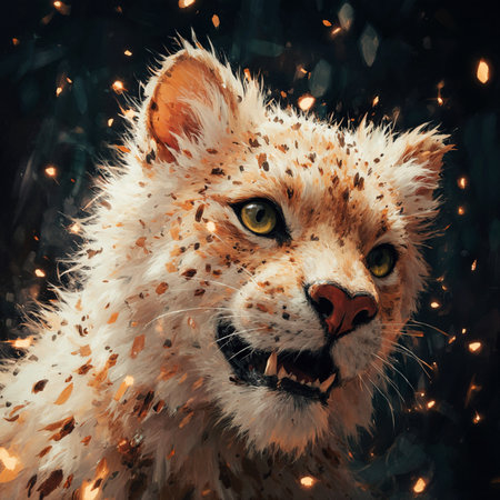Lion in the forest with lights and smoke. Animal portrait.の素材