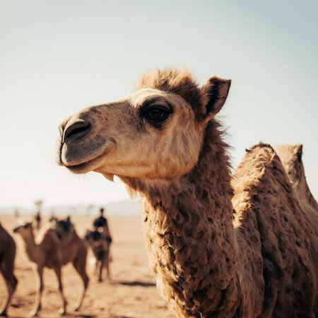 Camels in the desert. Selective focus. Shallow depth of fieldの素材