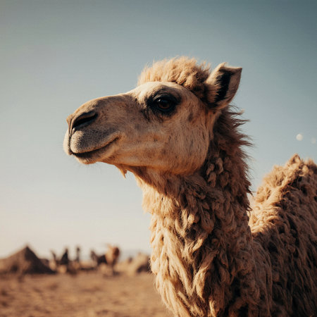 Camel in the Sahara Desert, Morocco. Filtered image processed vintage effect.の素材