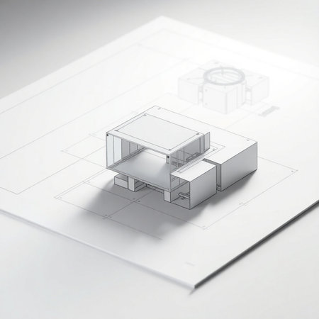 3d model of a modern house on a white sheet of paperの素材