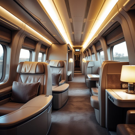 Interior of a modern passenger airplane. 3d rendering, 3d illustration.の素材