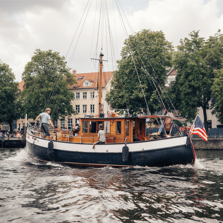 Tourist boat on the canals of Amsterdamの素材